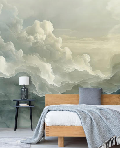 papier peint mural en forme de nuages blancs et noirs appelé Abstract Layered Clouds pour les chambres, les salles de bain et les cuisines