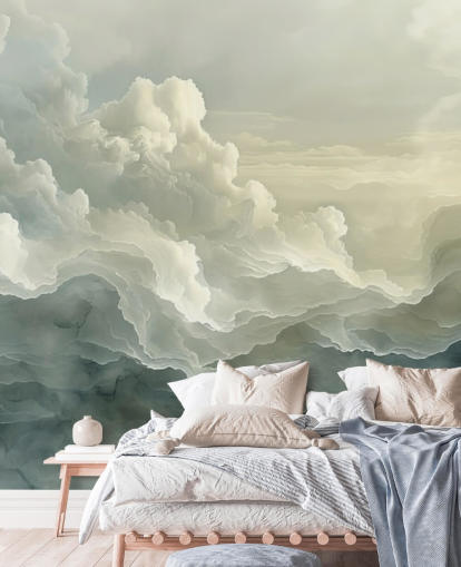 mural de papel pintado de nubes blancas y negras llamado Abstract Layered Clouds para dormitorios, baños y cocinas mural de papel pintado de nubes blancas y negras llamado Abstract Layered Clouds para dormitorios, baños y cocinas