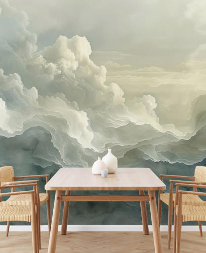 witte en zwarte wolkenbehangmuurschildering genaamd Abstract Layered Clouds voor slaapkamers, badkamers en keukens witte en zwarte wolkenbehangmuurschildering genaamd Abstract Layered Clouds voor slaapkamers, badkamers en keukens