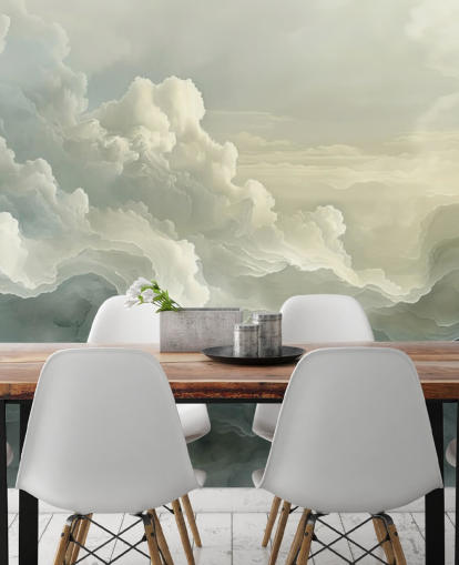 white and black cloud wallpaper mural called Abstract Layered Clouds for bedrooms, bathrooms and kitchens