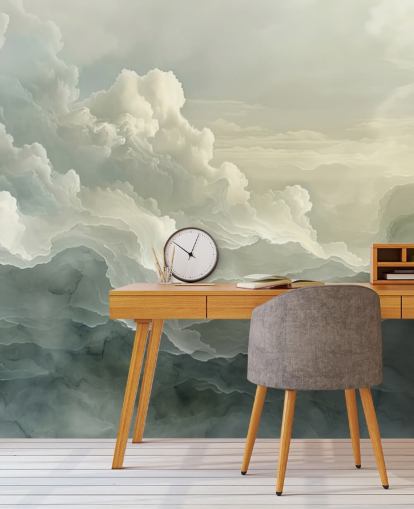 white and black cloud wallpaper mural called Abstract Layered Clouds for bedrooms, bathrooms and kitchens