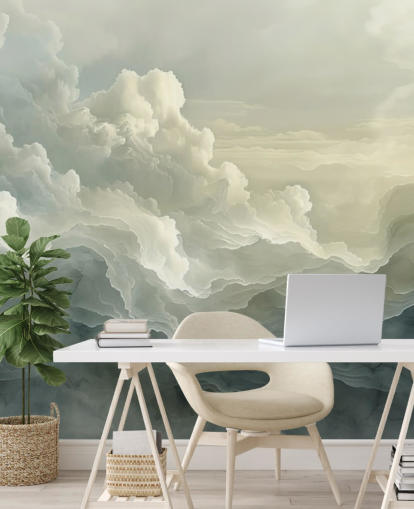 mural de papel pintado de nubes blancas y negras llamado Abstract Layered Clouds para dormitorios, baños y cocinas