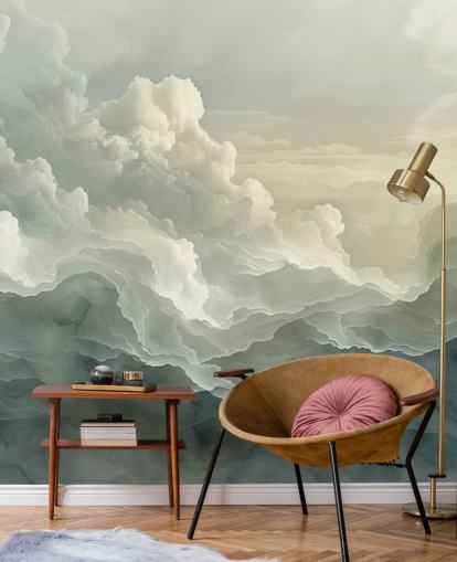 white and black cloud wallpaper mural called Abstract Layered Clouds for bedrooms, bathrooms and kitchens