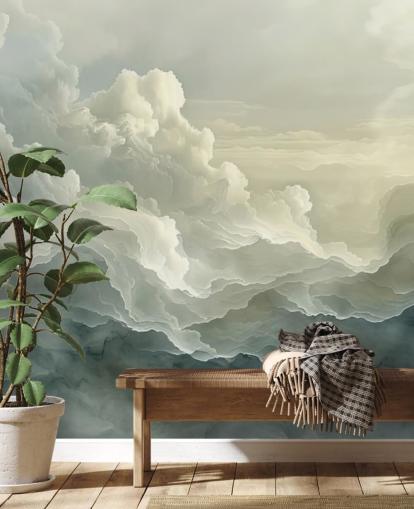 mural de papel pintado de nubes blancas y negras llamado Abstract Layered Clouds para dormitorios, baños y cocinas mural de papel pintado de nubes blancas y negras llamado Abstract Layered Clouds para dormitorios, baños y cocinas