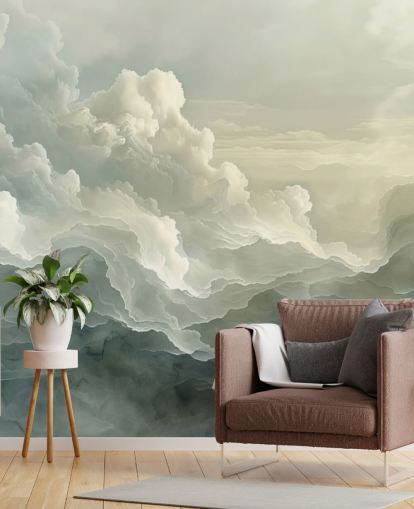 white and black cloud wallpaper mural called Abstract Layered Clouds for bedrooms, bathrooms and kitchens