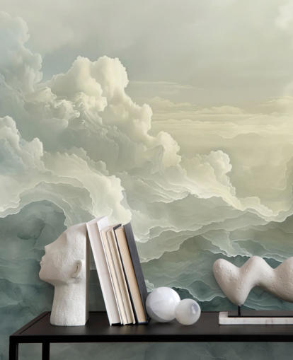 mural de papel pintado de nubes blancas y negras llamado Abstract Layered Clouds para dormitorios, baños y cocinas