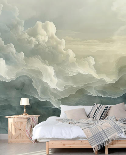 mural de papel de parede de nuvem branca e preta chamado Abstract Layered Clouds para quartos, banheiros e cozinhas