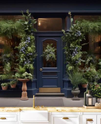 mukautettu julkisivuseinämaalaus nimeltä Classic Flower Shop hoivakodeille