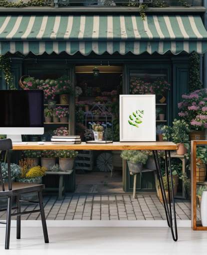 anpassningsbar butiksväggmålning som heter Vintage Flower Shop för företag och vårdhem