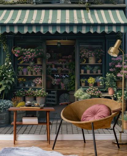 customizable shopfront wall mural called Vintage Flower Shop for businesses and care homes