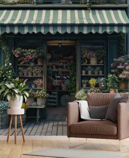 tilpassbar butikkveggmaleri kalt Vintage Flower Shop for bedrifter og omsorgsboliger tilpassbar butikkveggmaleri kalt Vintage Flower Shop for bedrifter og omsorgsboliger