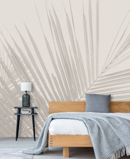 murale monocromatico con giungla chiamato Monochrome Tropical Palm Leaves per camere da letto, sale da pranzo e bagni