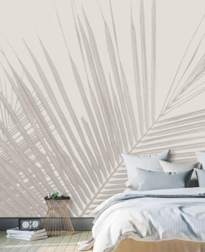 murale monocromatico con giungla chiamato Monochrome Tropical Palm Leaves per camere da letto, sale da pranzo e bagni