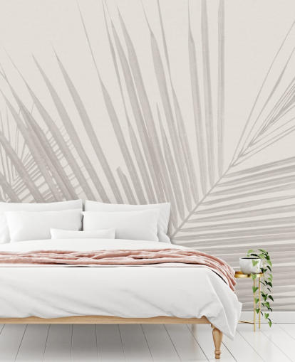 monokrom djungel väggmålning kallad Monochrome Tropical Palm Leaves för sovrum, matsalar och badrum monokrom djungel väggmålning kallad Monochrome Tropical Palm Leaves för sovrum, matsalar och badrum