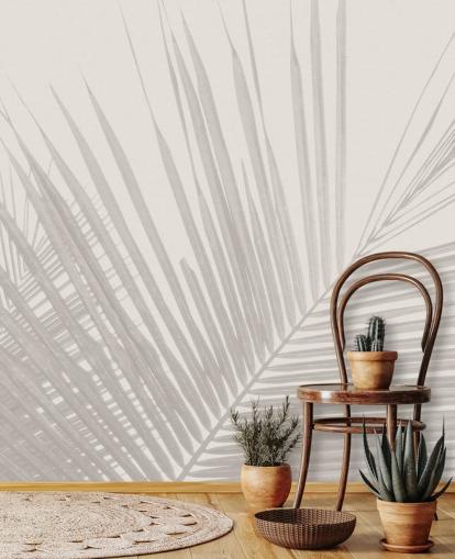 mural de parede de selva monocromático chamado Monocromático Tropical Palm Leaves para quartos, salas de jantar e banheiros mural de parede de selva monocromático chamado Monocromático Tropical Palm Leaves para quartos, salas de jantar e banheiros