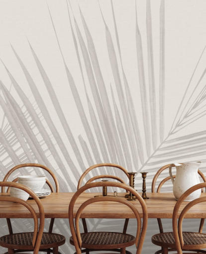 mural de parede de selva monocromático chamado Monocromático Tropical Palm Leaves para quartos, salas de jantar e banheiros