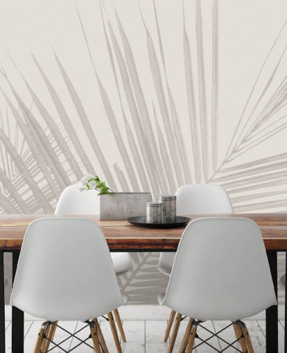 monokrom jungle vægmaleri kaldet Monochrome Tropical Palm Leaves til soveværelser, spisestuer og badeværelser