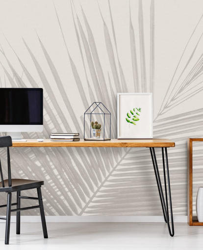 yksivärinen viidakon seinämaalaus nimeltä Monochrome Tropical Palm Leaves makuuhuoneisiin, ruokasaleihin ja kylpyhuoneisiin yksivärinen viidakon seinämaalaus nimeltä Monochrome Tropical Palm Leaves makuuhuoneisiin, ruokasaleihin ja kylpyhuoneisiin