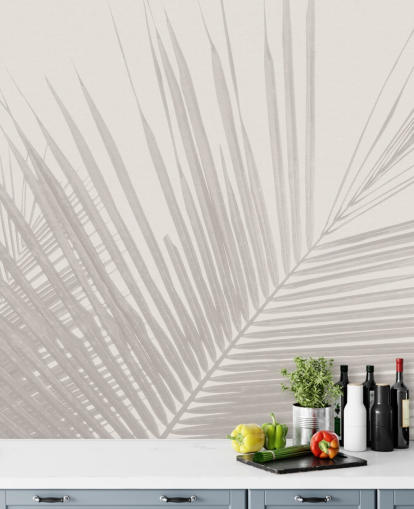 monokrom jungle vægmaleri kaldet Monochrome Tropical Palm Leaves til soveværelser, spisestuer og badeværelser