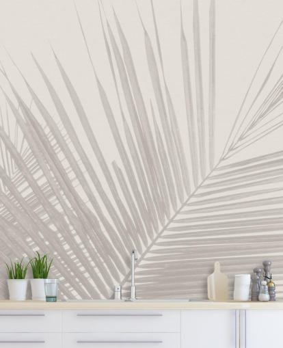 monochrome jungle wall mural called Monochrome Tropical Palm Leaves for bedrooms, dining rooms and bathrooms