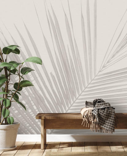 murale monocromatico con giungla chiamato Monochrome Tropical Palm Leaves per camere da letto, sale da pranzo e bagni