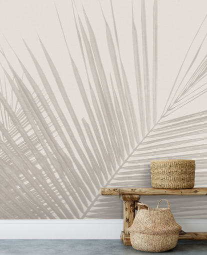 monochrome jungle wall mural called Monochrome Tropical Palm Leaves for bedrooms, dining rooms and bathrooms