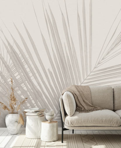 monokrom djungel väggmålning kallad Monochrome Tropical Palm Leaves för sovrum, matsalar och badrum