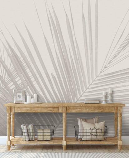 einfarbiges Dschungel-Wandbild namens Monochrome Tropical Palm Leaves für Schlafzimmer, Esszimmer und Badezimmer