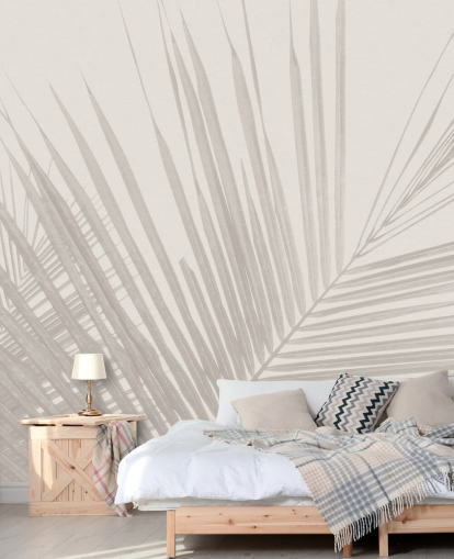 einfarbiges Dschungel-Wandbild namens Monochrome Tropical Palm Leaves für Schlafzimmer, Esszimmer und Badezimmer