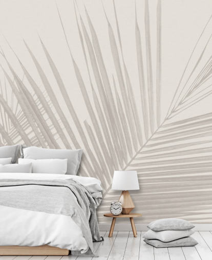 monokrom djungel väggmålning kallad Monochrome Tropical Palm Leaves för sovrum, matsalar och badrum