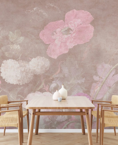 rosa blommig tapetväggmålning kallad Moody Baroque Florals av Bloomery Decor för sovrum rosa blommig tapetväggmålning kallad Moody Baroque Florals av Bloomery Decor för sovrum