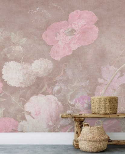 pink floral wallpaper mural called Moody Baroque Florals by Bloomery Decor for bedrooms