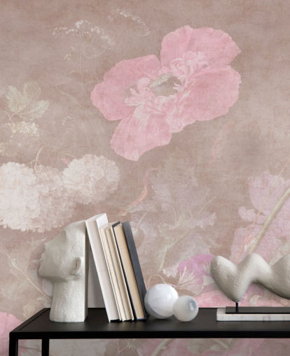 lyserødt blomstertapet vægmaleri kaldet Moody Baroque Florals af Bloomery Decor til soveværelser lyserødt blomstertapet vægmaleri kaldet Moody Baroque Florals af Bloomery Decor til soveværelser