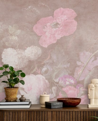 papier peint mural floral rose appelé Moody Baroque Florals par Bloomery Decor pour chambres à coucher