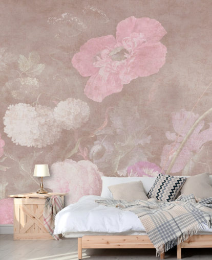 mural de papel pintado floral rosa llamado Moody Baroque Florals de Bloomery Decor para dormitorios