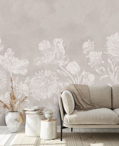 mural de papel de parede floral bege chamado Beige Moody Florals da Bloomery Decor para quartos, salas de estar e salas de jantar mural de papel de parede floral bege chamado Beige Moody Florals da Bloomery Decor para quartos, salas de estar e salas de jantar