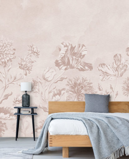 vaaleanpunainen kukka-seinämaalaus nimeltä Blush Moody Florals by Bloomery Decor makuuhuoneisiin