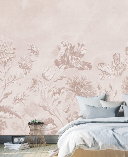 mural de pared floral rosa llamado Blush Moody Florals de Bloomery Decor para dormitorios mural de pared floral rosa llamado Blush Moody Florals de Bloomery Decor para dormitorios