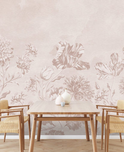 lyserød blomstervægmaleri kaldet Blush Moody Florals af Bloomery Decor til soveværelser