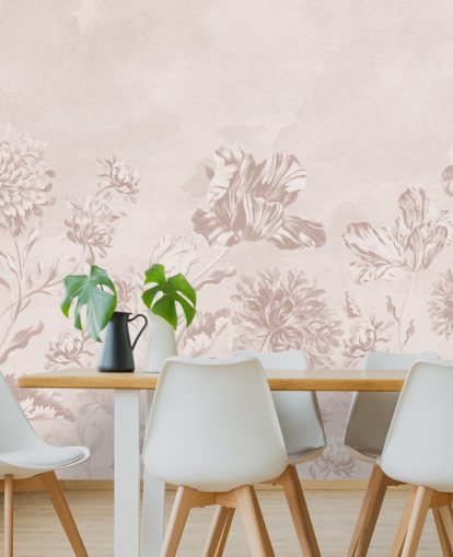rosafarbenes Blumenwandbild namens Blush Moody Florals von Bloomery Decor für Schlafzimmer
