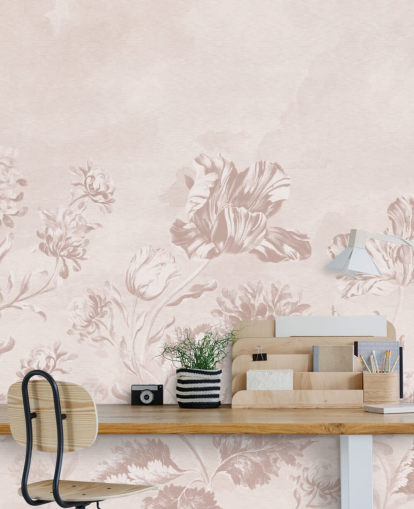 mural de pared floral rosa llamado Blush Moody Florals de Bloomery Decor para dormitorios mural de pared floral rosa llamado Blush Moody Florals de Bloomery Decor para dormitorios