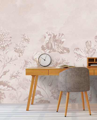 rosa blommig väggmålning som heter Blush Moody Florals av Bloomery Decor för sovrum