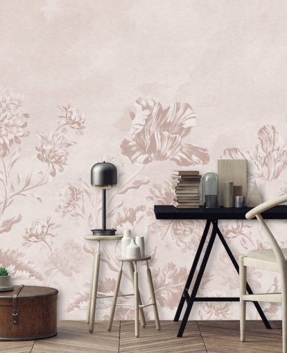 mural de pared floral rosa llamado Blush Moody Florals de Bloomery Decor para dormitorios