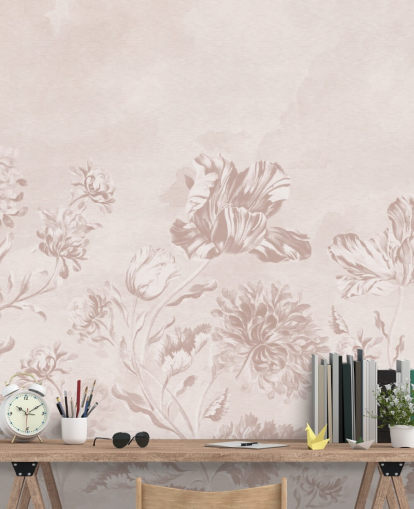 mural de pared floral rosa llamado Blush Moody Florals de Bloomery Decor para dormitorios