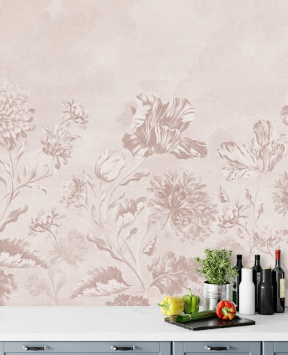 murale floreale rosa chiamato Blush Moody Florals di Bloomery Decor per camere da letto