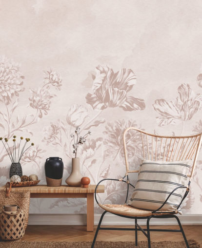 rosa blomsterveggmaleri kalt Blush Moody Florals av Bloomery Decor for soverom