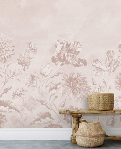 rosafarbenes Blumenwandbild namens Blush Moody Florals von Bloomery Decor für Schlafzimmer