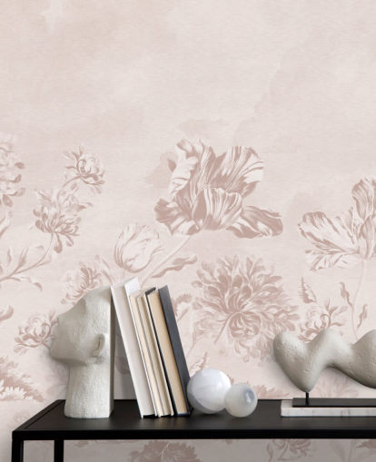 murale floreale rosa chiamato Blush Moody Florals di Bloomery Decor per camere da letto