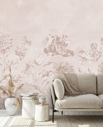 rosa blomsterveggmaleri kalt Blush Moody Florals av Bloomery Decor for soverom rosa blomsterveggmaleri kalt Blush Moody Florals av Bloomery Decor for soverom