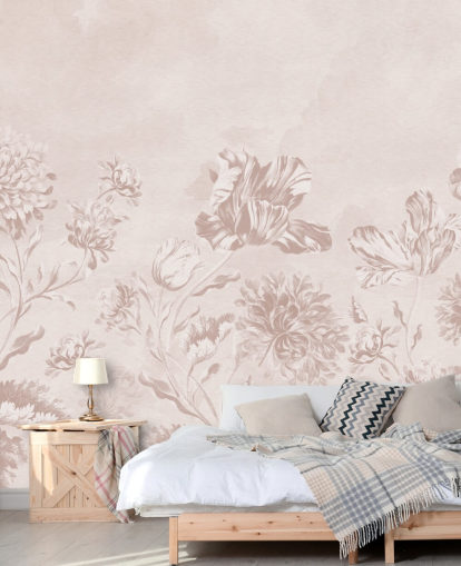 pink floral wall mural called Blush Moody Florals by Bloomery Decor for bedrooms pink floral wall mural called Blush Moody Florals by Bloomery Decor for bedrooms